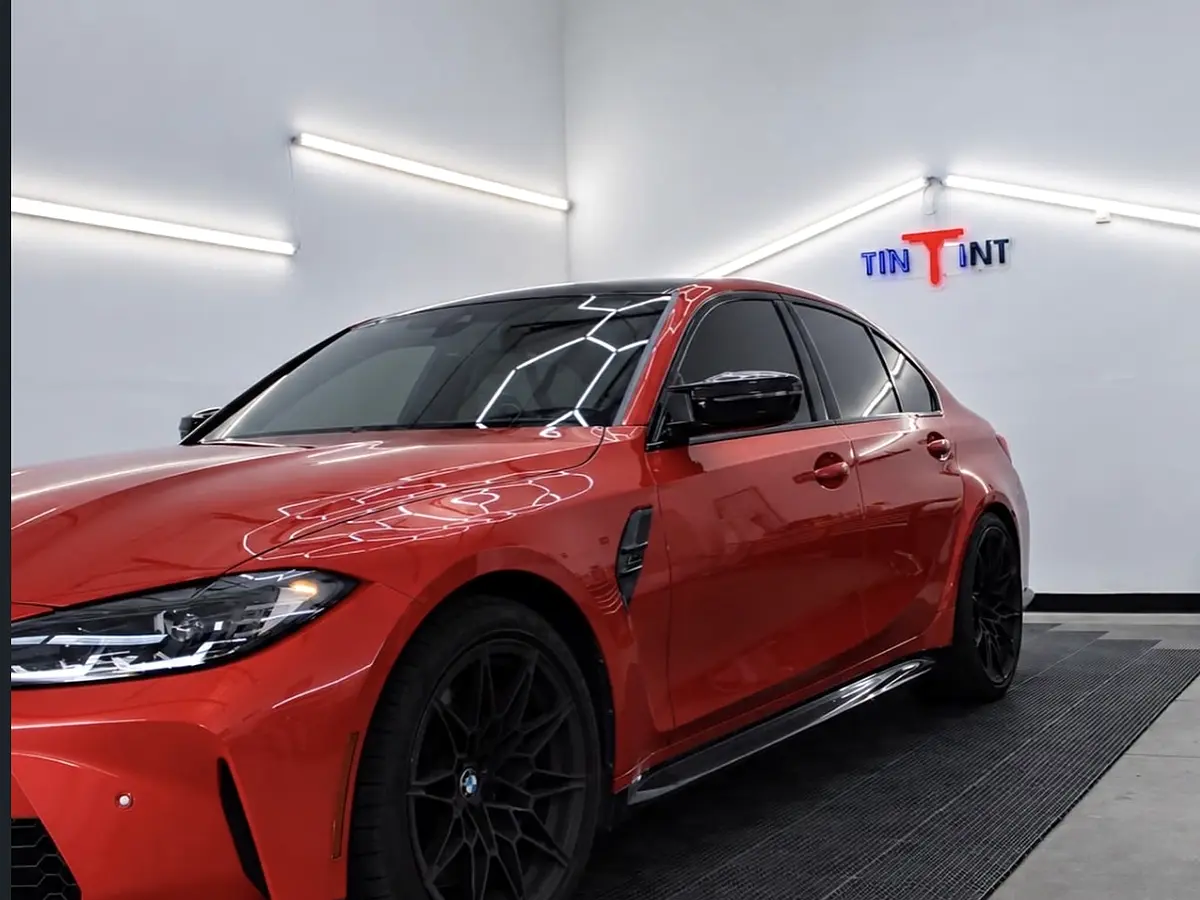 Red BMW after window tint