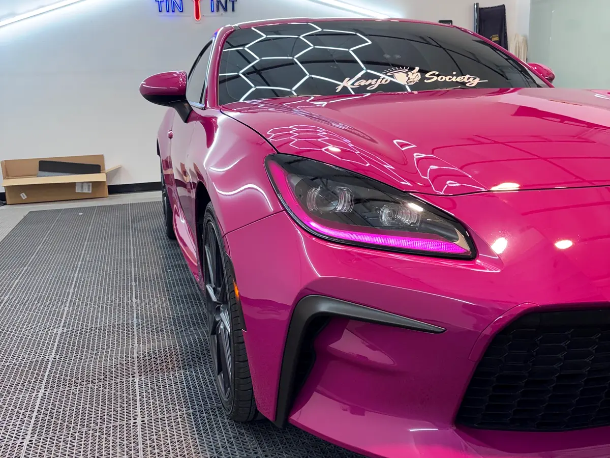 Detailed finish on pink Subaru BRZ wrap